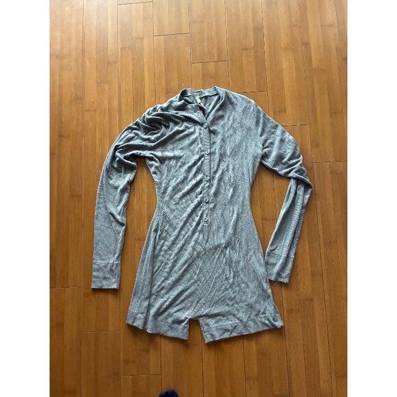 Skims Soft Lounge Ribbed Long Sleeve Romper in Grey Large - Picture 2 of 5